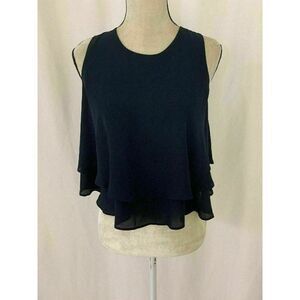 Zara Womens Solid Navy Blue Crew Neck Crop Tank Top Blouse Small